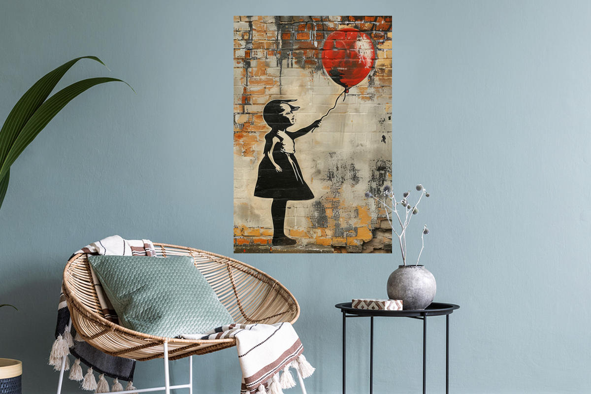 WANDTATTOO Graffiti - Banksy - Mädchen - Straßenkunst 40x60 cm - Sandfarben, Kunststoff (40/60/0.1cm) - MuchoWow