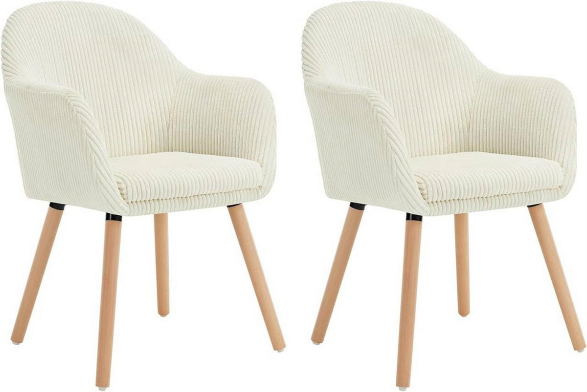 ESSZIMMERSTUHL 2er Set Polsterstuhl, Cord, Holzbeine, Creme - Eichefarben/Creme, Holz/Kunststoff (55.5/83.5/56.5cm) - Woltu