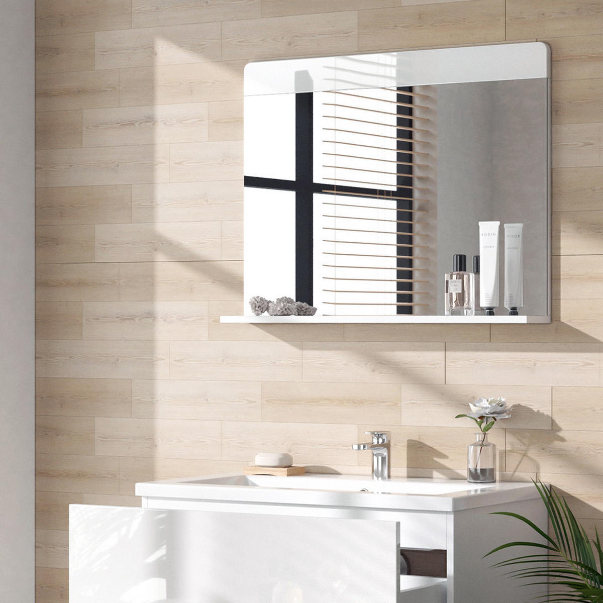 BADEZIMMERSPIEGEL Izan Weiß Hochglanz 80.1 x 62 cm mit Regal - Weiß, Glas (80.1/62/12cm) - Vicco