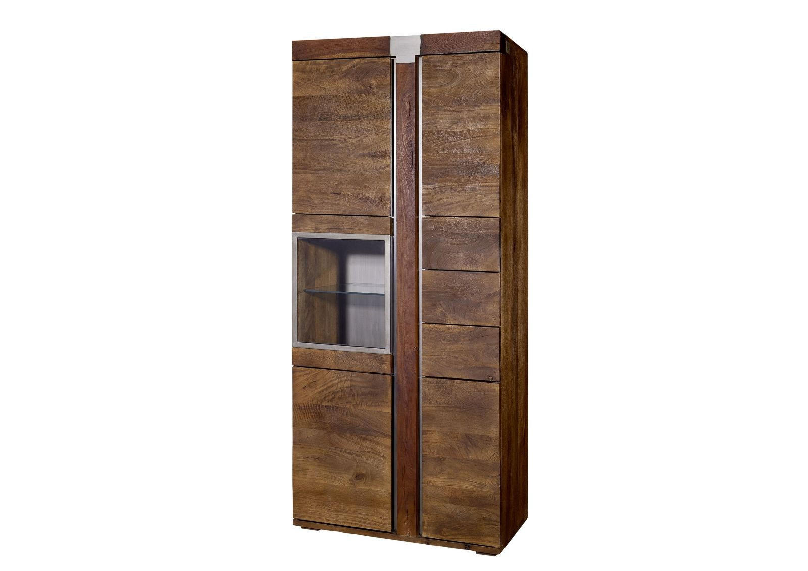 VITRINE Mango 90x45x204 braun lackiert Amsterdam #08 - Braun, Holz (90/204/45cm) - Massivmoebel24
