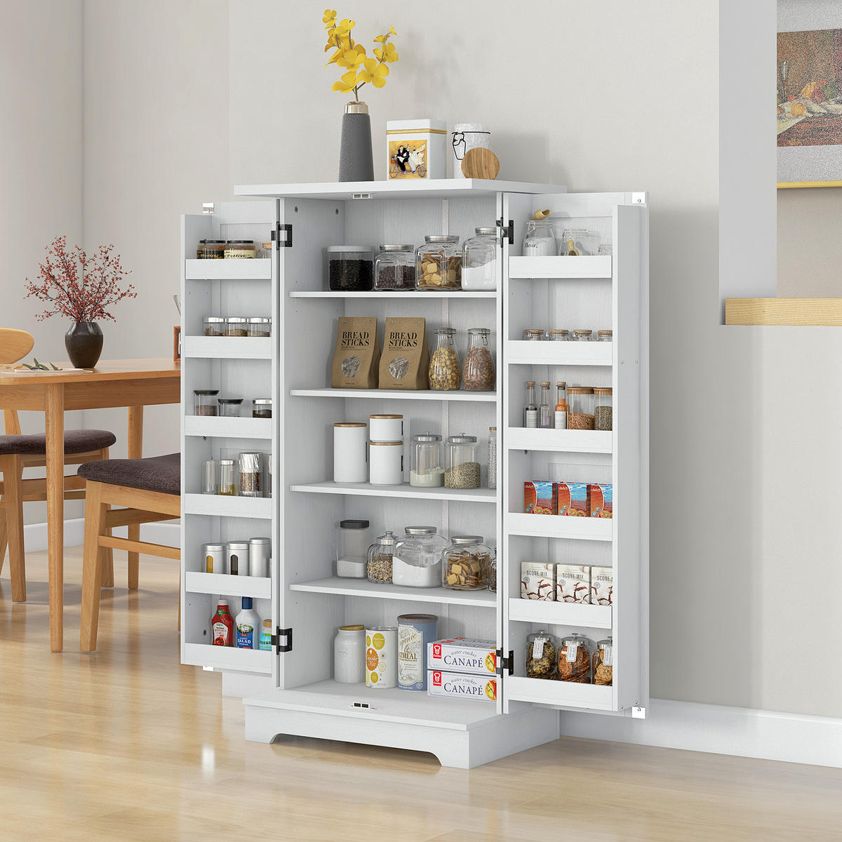 MEHRZWECKSCHRANK DE-11107 5 Ebenen mit verstellbaren Böden & Türregalen Creme - Creme, Holzwerkstoff (40/120/60cm) - ComfortXL