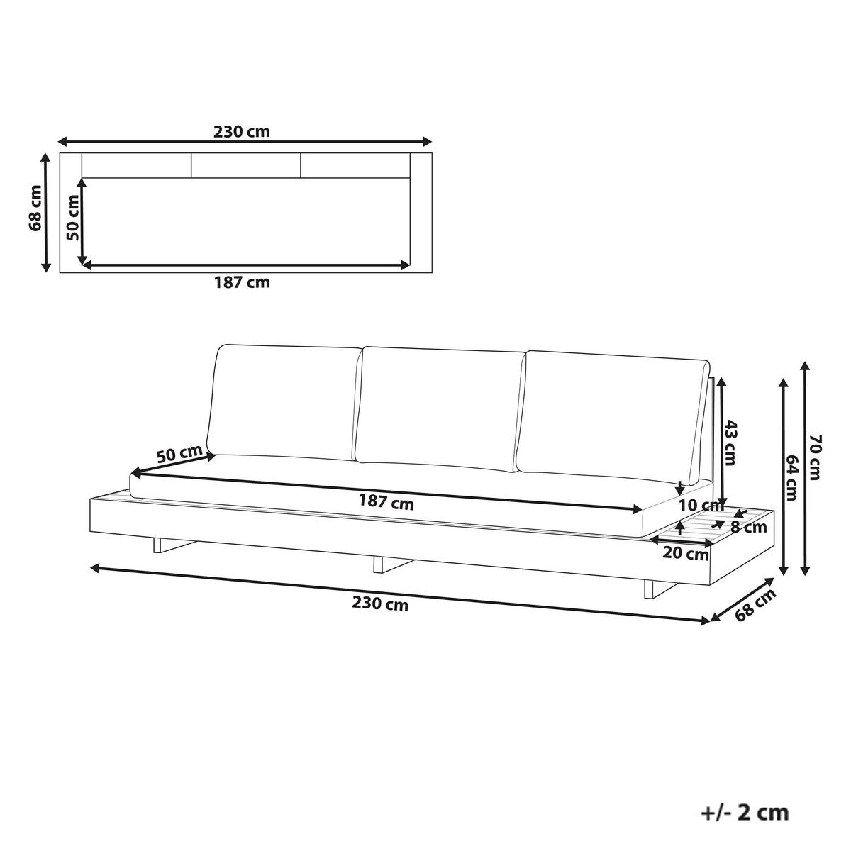 LOUNGESOFA 3-Sitzer Heller Holzfarbton Marettimo - Hellbraun/Weiß, Holz (230/70/68cm) - Beliani