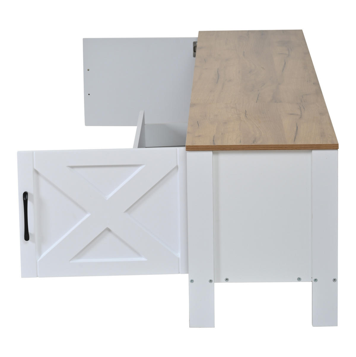 TV sestava 180/40/50 cm z MDF s nástěnnou vitrínou, 4 skříňky a zásuvkou, Bílá - bílá, kompozitní dřevo (180/50/40cm) - Redom