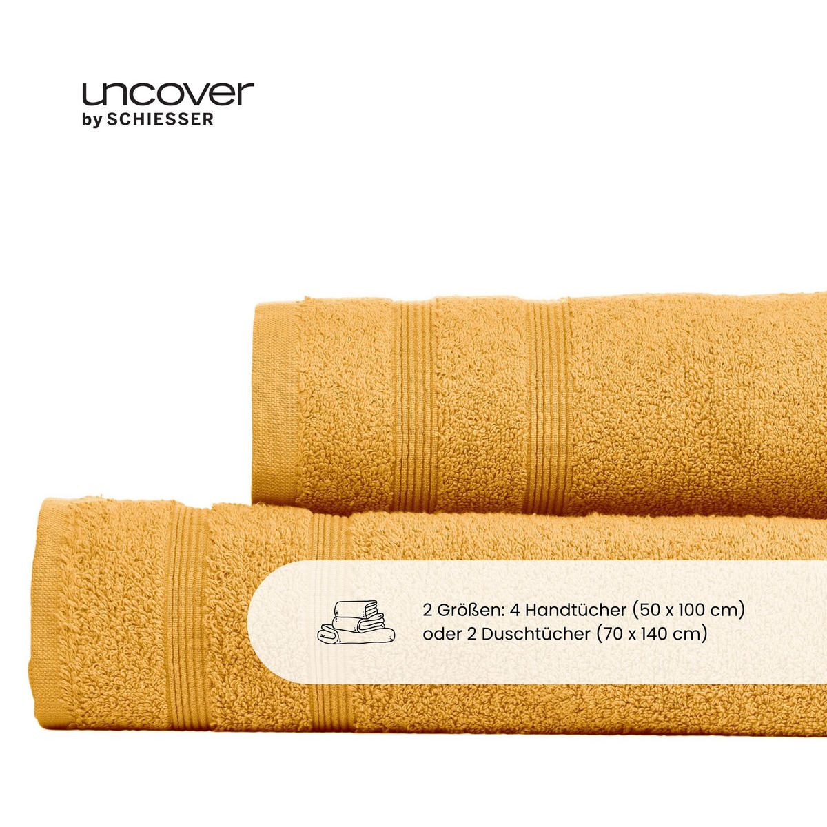 DUSCHTUCHSET Brooklyn - 2-teilig - 70x140 cm - Senf - Hellbraun, Textil (70/140cm) - Uncover by Schiesser