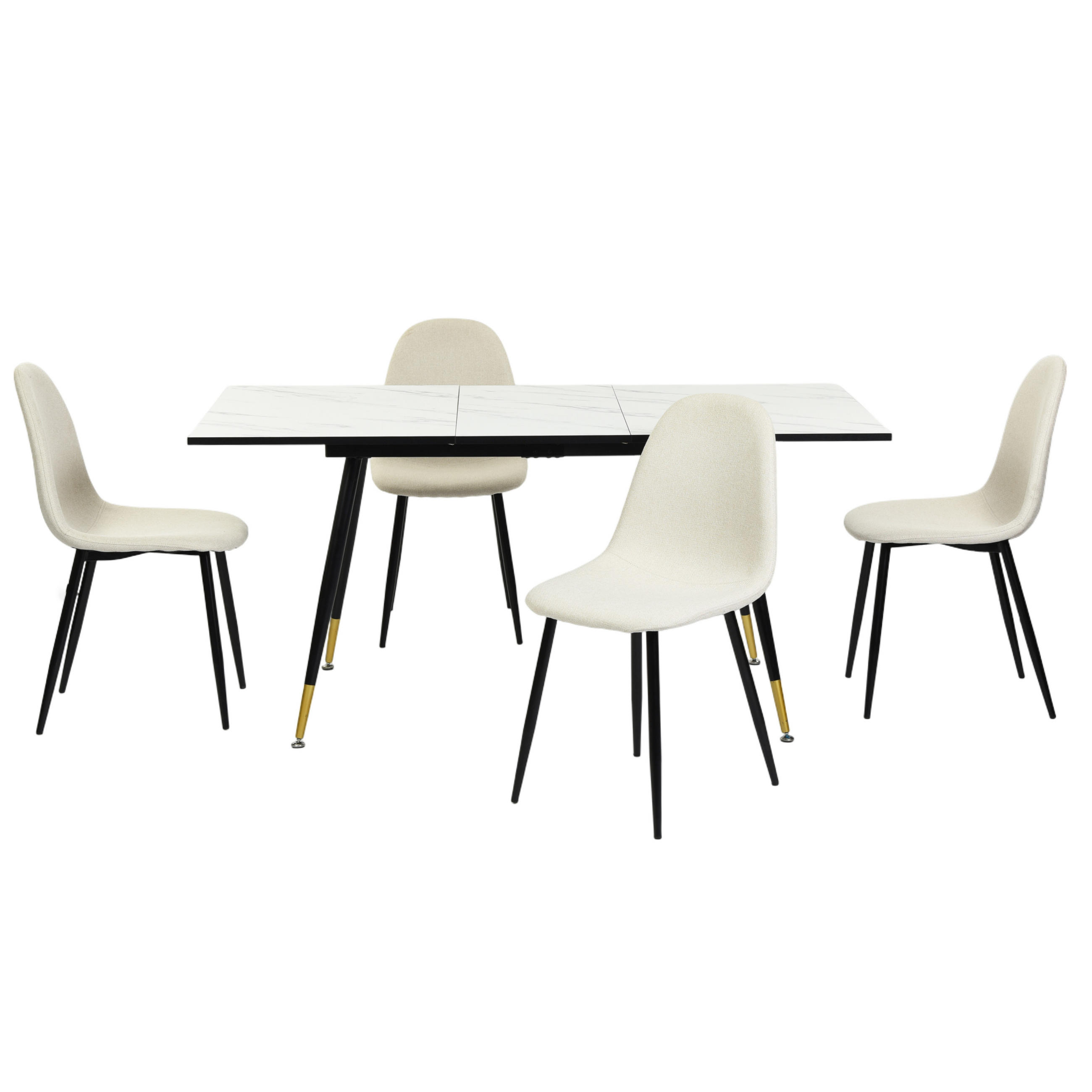 ESSTISCH SET mit ausziehbarem Tisch und 4 bequemen Stühlen - Beige/Schwarz, Holzwerkstoff/Metall (80/75/160cm) - Urban Meuble
