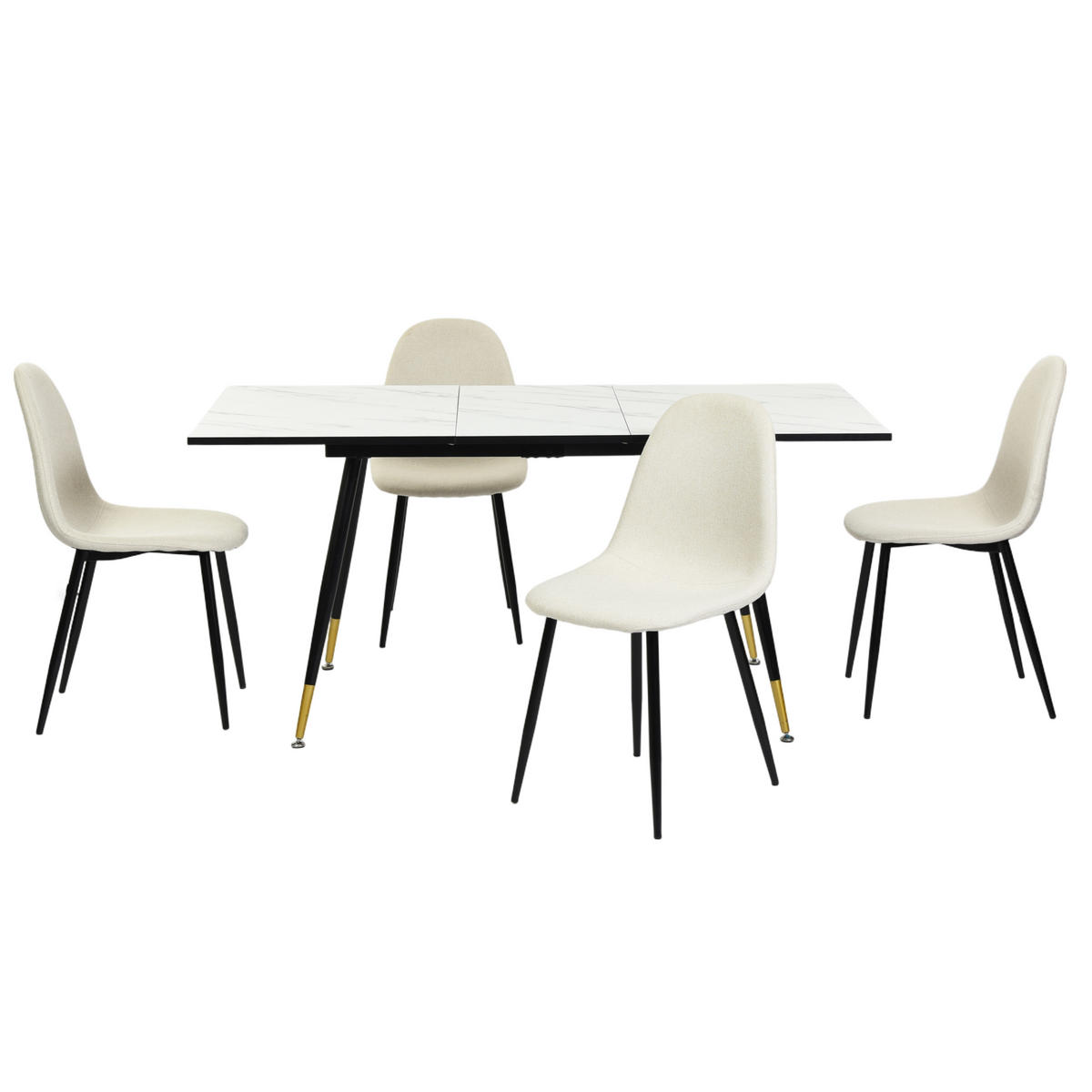 ESSTISCH SET mit ausziehbarem Tisch und 4 bequemen Stühlen - Beige/Schwarz, Holzwerkstoff/Metall (80/75/160cm) - Urban Meuble