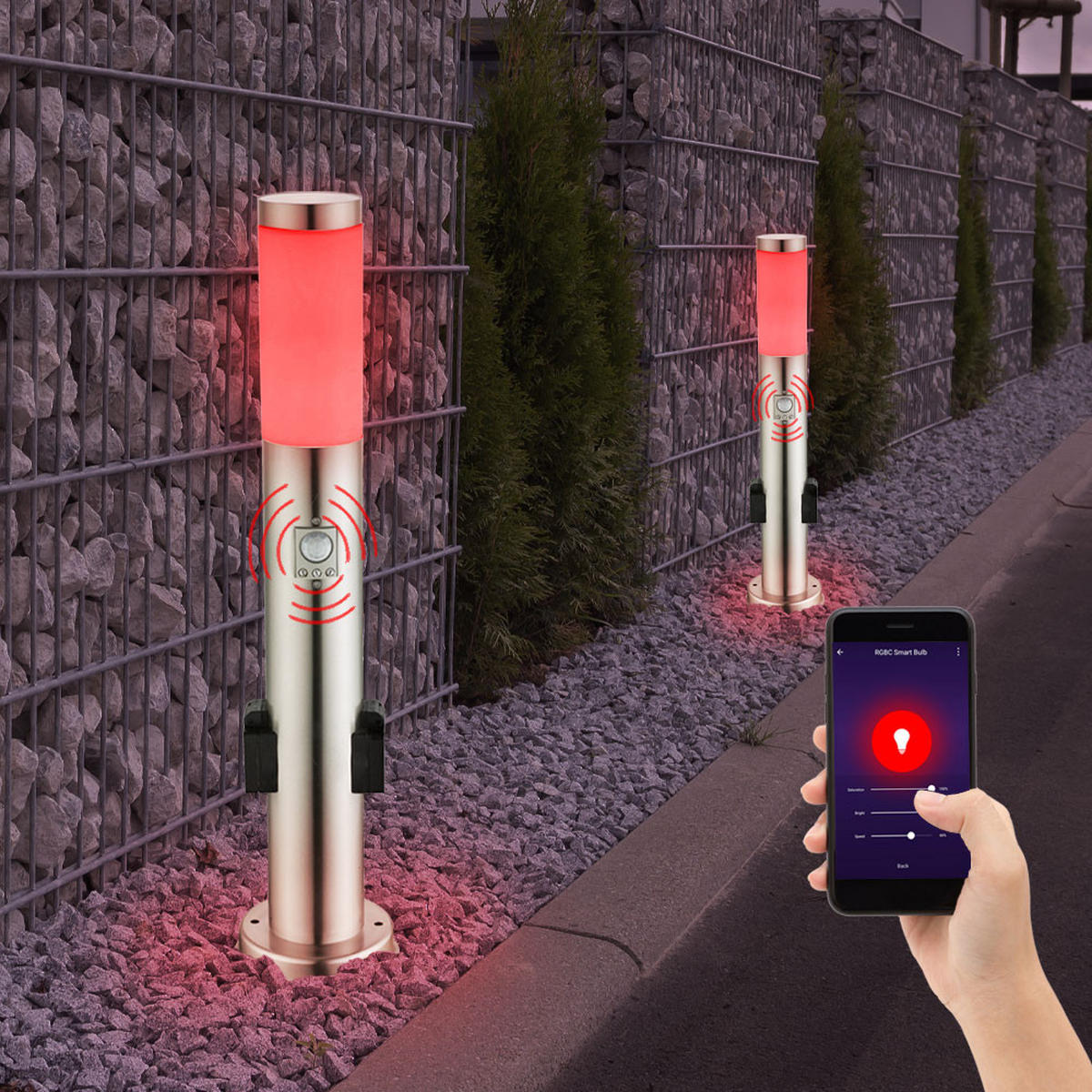 LED AUßENLEUCHTE BOSTON Edelstahl Silber - Silberfarben, Kunststoff (13.1/13.1/60cm) - Globo Lighting