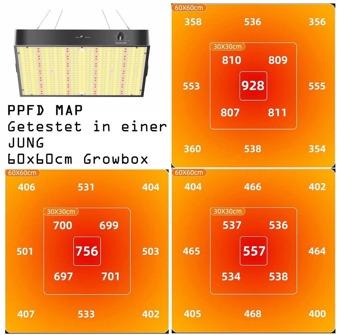 GROWLAMPE LED 200W Vollspektrum Dimmbar Pflanzenlampe Indoor Grow Licht Anzuchtlampe Pflanzenlicht Energieeffizient - Goldfarben, Keramik/Kunststoff (28/4/35cm) - JUNG
