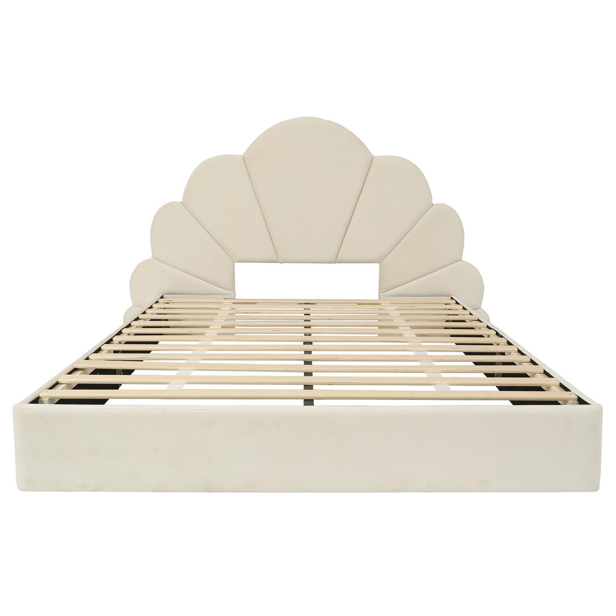 POLSTERBETT 140/200 cm DE-02251, in Beige, mit Blüten-Kopfteil - Beige, Holzwerkstoff (140/200cm) - ComfortXL