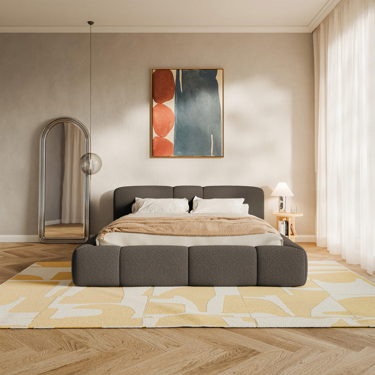ČALOUNĚNÁ postel Bowia, hnědé bouclé, 180x200 cm - černá/hnědá, textil (180/200cm) - Selsey