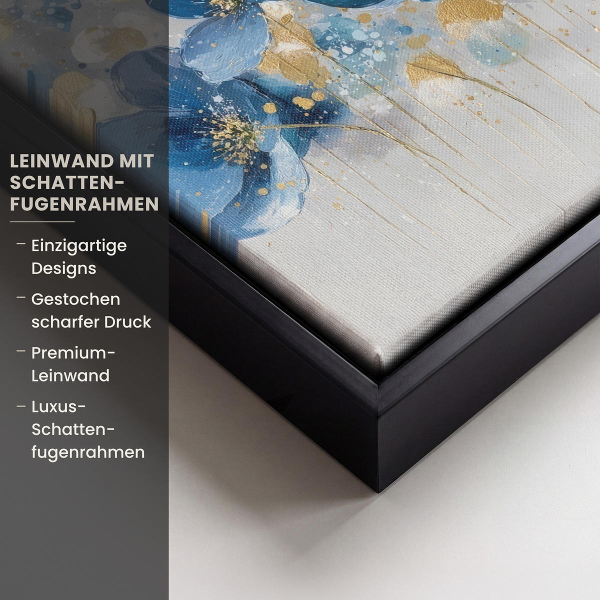 LEINWAND Bilder mit Rahmen - Blumen - Blau - Abstrakt - 20x20 - Hellgrau, Textil (20/20cm) - MuchoWow