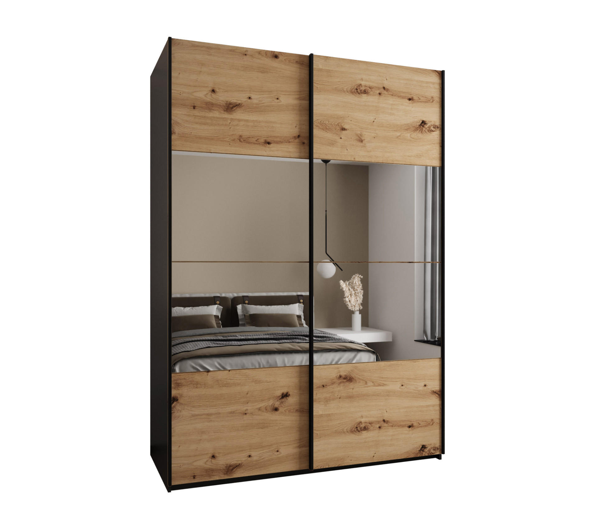 Abiks Möbel SCHWEBETÜRENSCHRANK Schwarz, Eiche Artisan, Schwarz 170cm × 64cm × 245cm
