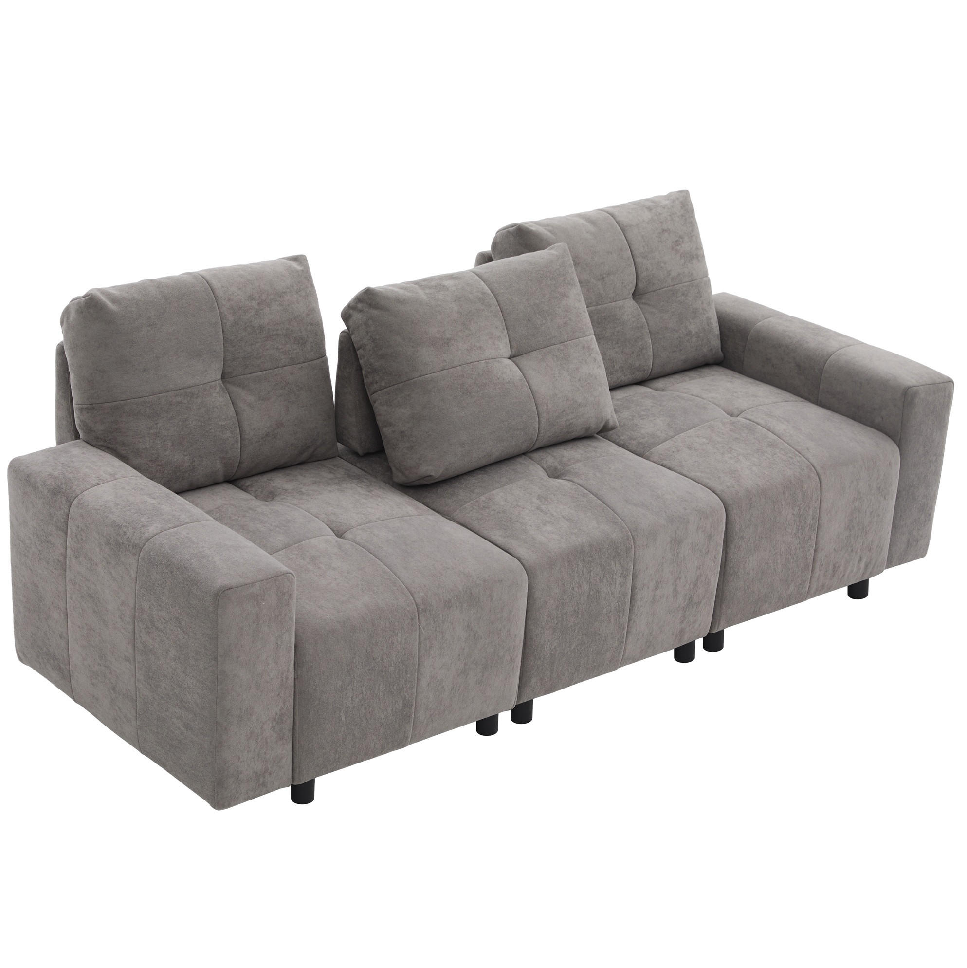 3-SITZER-SOFA aus Chenille 213x94x84 cm Grau mit Schlaffunktion, verstellbarer Sitztiefe und kompakter gerader Form - Grau, Kunststoff (213/84/94cm) - Modfu