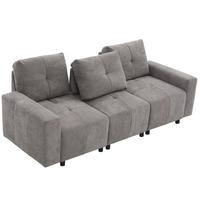 3-SITZER-SOFA aus Chenille 213x94x84 cm Grau mit Schlaffunktion, verstellbarer Sitztiefe und kompakter gerader Form - Grau, Kunststoff (213/84/94cm) - Modfu
