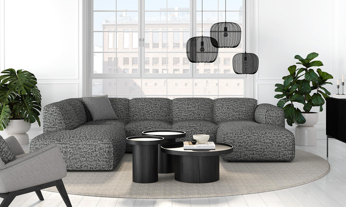 WOHNLANDSCHAFT mit Longchair - Schwarz/Grau, Kunststoff/Textil (325/71/235cm) - home24