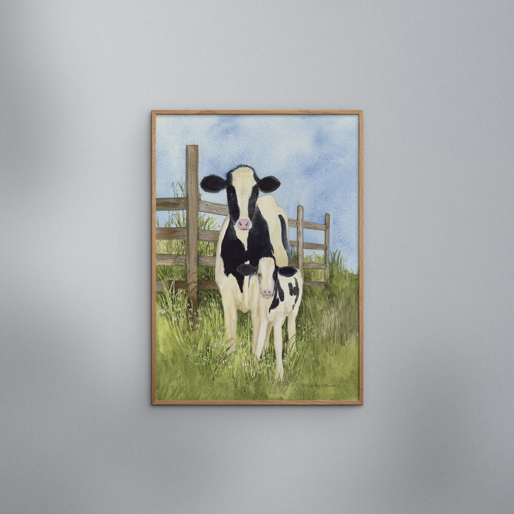 POSTER mit Rahmen Wild Apple - Farm Family Cows - Eichefarben/Grün, Holz/Papier (30/40cm) - Poster&Frame