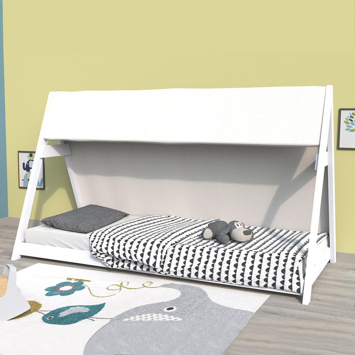 HAUSBETT TIPI /Kinderbett 90x200 cm mit Stoff und Lattenrost - Weiß - Weiß, Holz (90/200cm) - Weber Industries