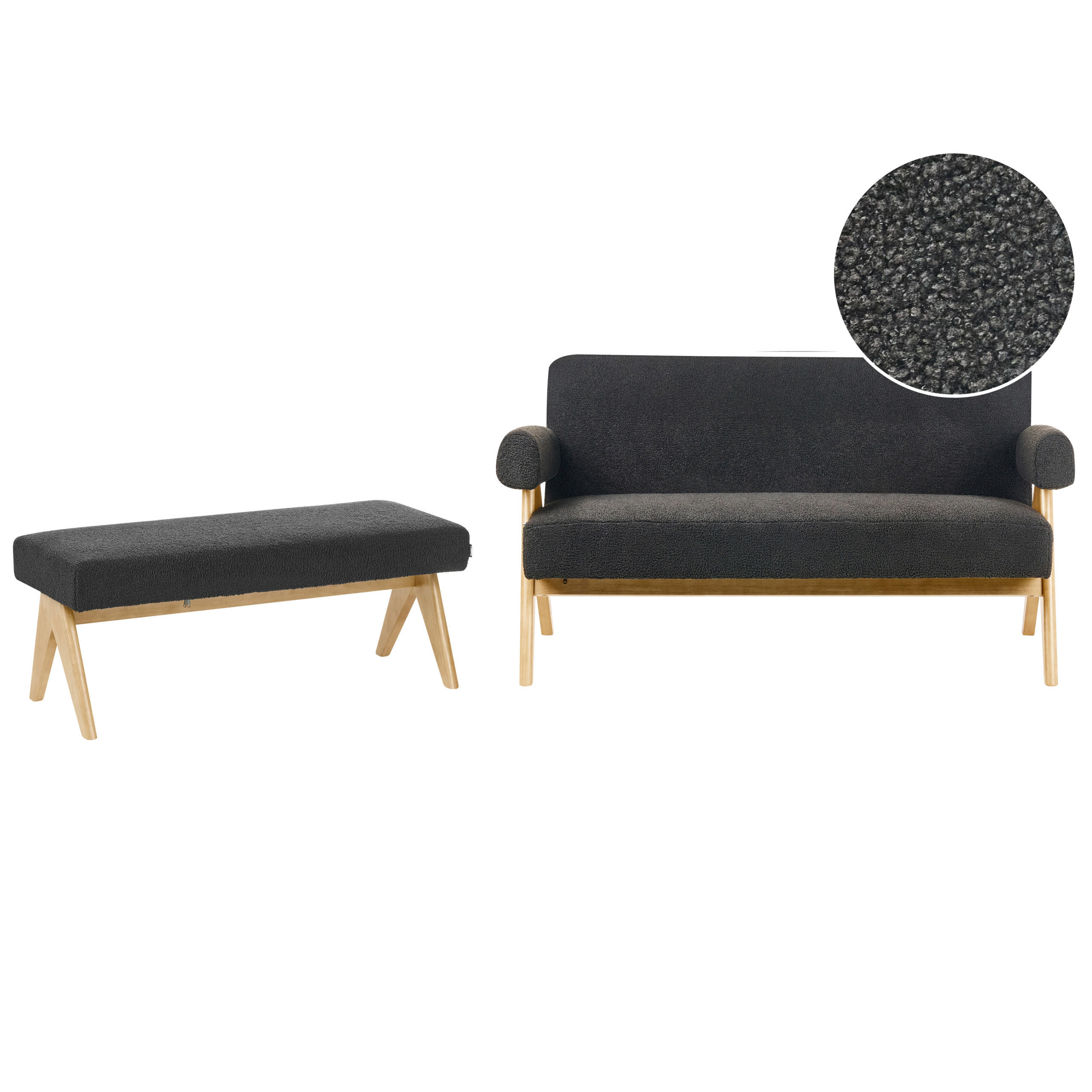 SOFA-SET Bouclé Schwarz/Hellbraun Tamre - Schwarz/Braun, Textil (148/79/78cm) - Beliani