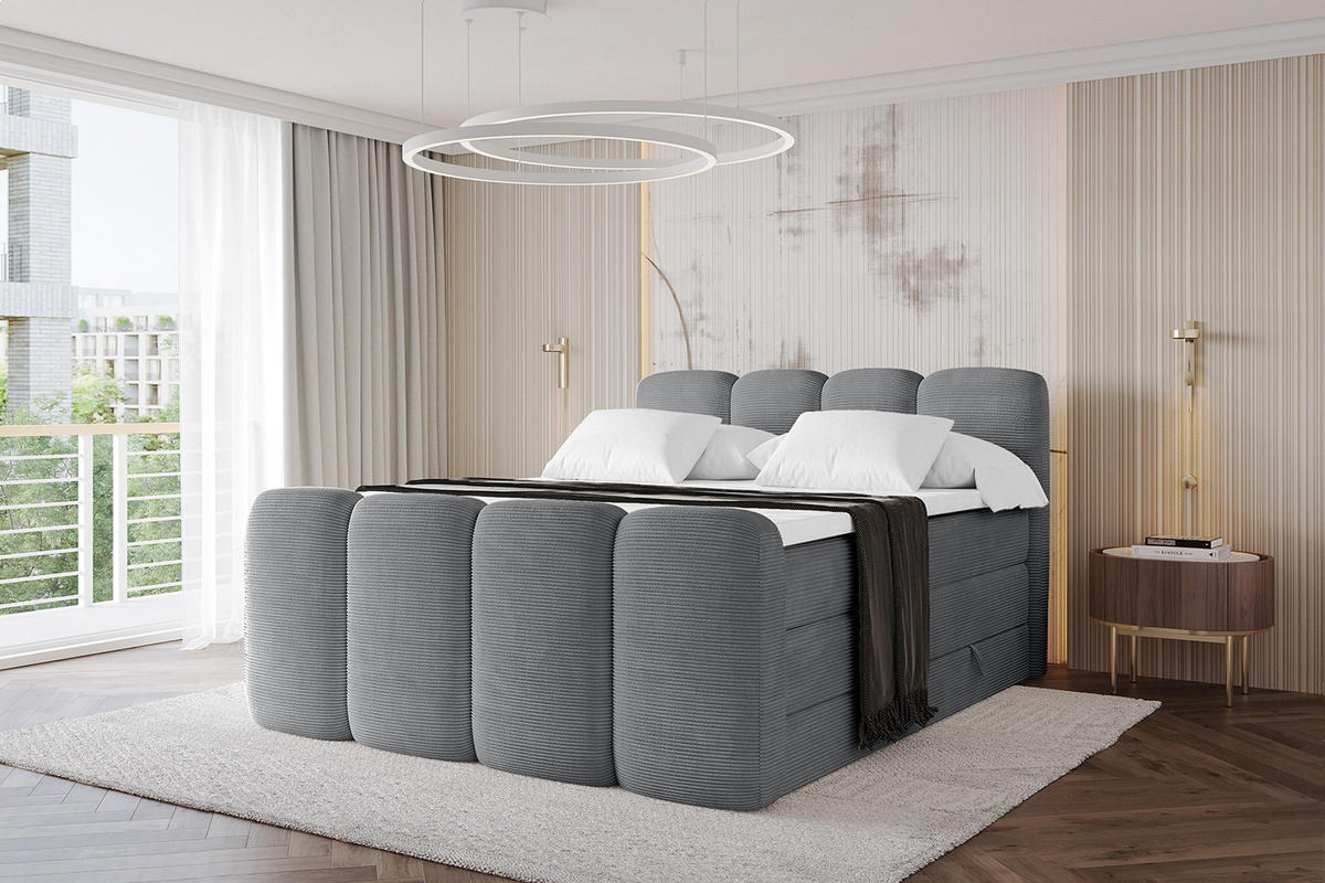 BOXBETT mit Matratze H3|H4 und Lattenrost - NINA-Z KING - 140x200 cm - Dunkelgrau - Taupe, Holzwerkstoff (140/200cm)