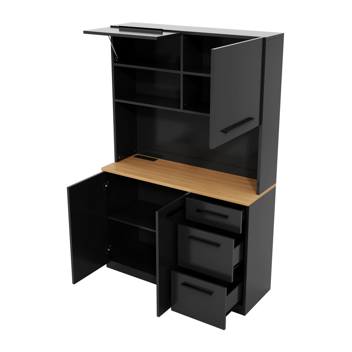 BUFFETSCHRANK 120x40x180cm LED Steckdose USB Schwarz - Schwarz, Holzwerkstoff (120/180/40cm) - FLIEKS