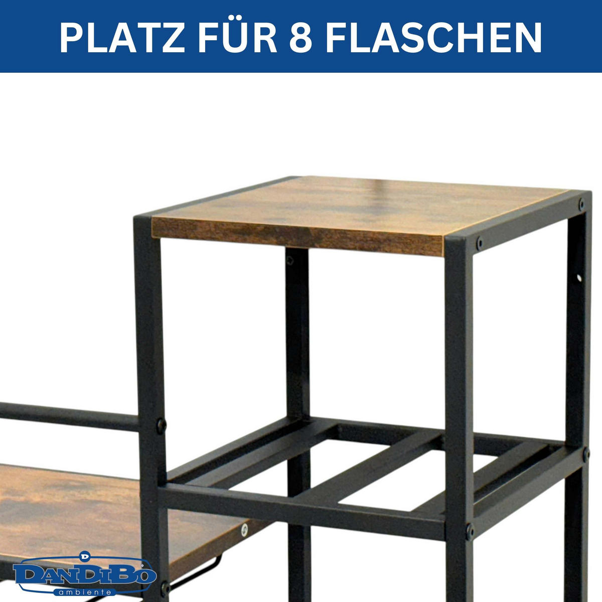 WEINREGAL Wand Metall Schwarz 8 Flaschen Wandregal - Schwarz, Metall (88/40/25cm) - DanDiBo