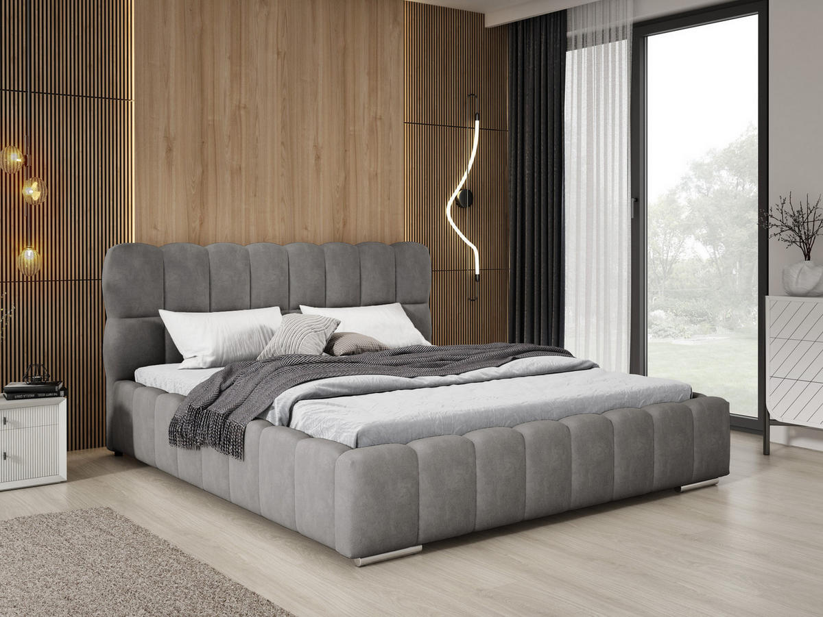 DOPPELBETT 180x200 cm Avilla mit Bettkasten, Lattenrost, Samt, Grau - Grau, Holz/Textil (180/200cm) - Emporius