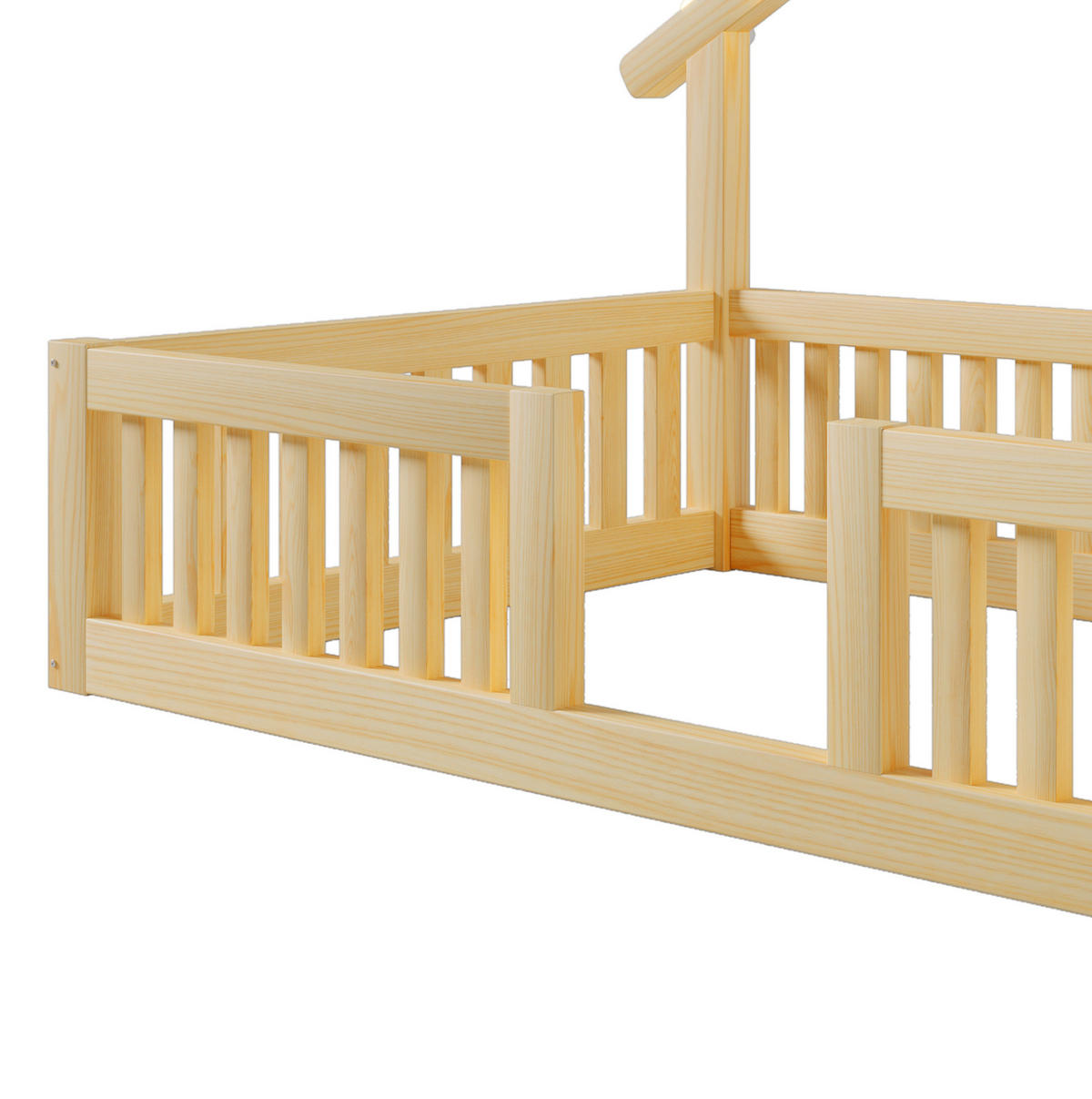 HAUSBETT 90x200 cm in Natur mit Rausfallschutz und LED-Lichterkette - Naturfarben, Holz (90/200cm) - IVMEU