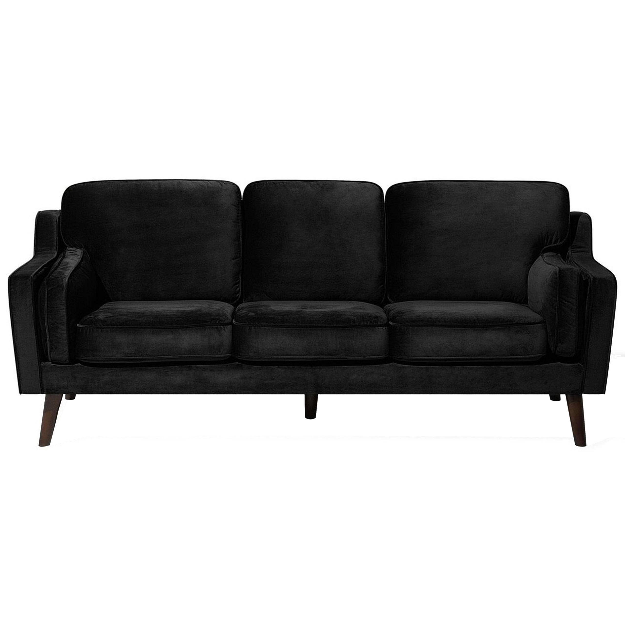 3-SITZER-SOFA Samtstoff Schwarz Lokka - Schwarz, Textil (204/85/83cm) - Beliani