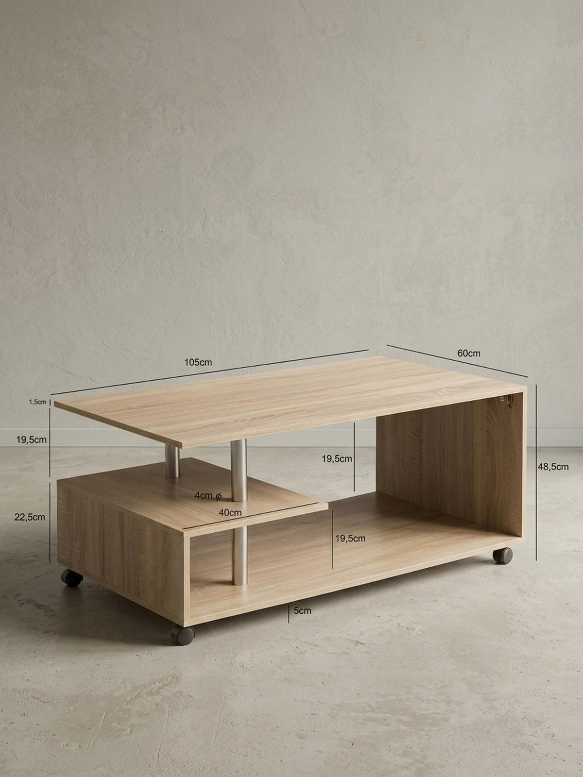 COUCHTISCH Eleganza in Grau, Melaminharzbeschichtung, mit geräumigen Ablageflächen - Beige/Schwarz, Holz (60/105/48cm) - KADIMA DESIGN