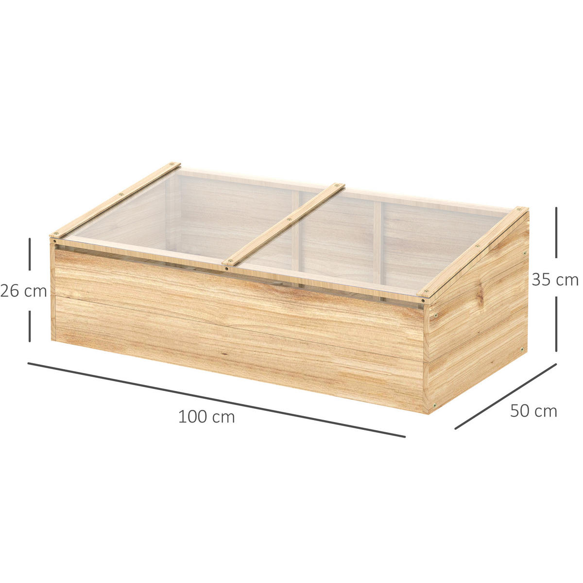 GEWÄCHSHAUS aus Holz 100x50x35/26 cm in Natur mit PC-Platte - Naturfarben, Holz (50/35/100cm) - Modfu