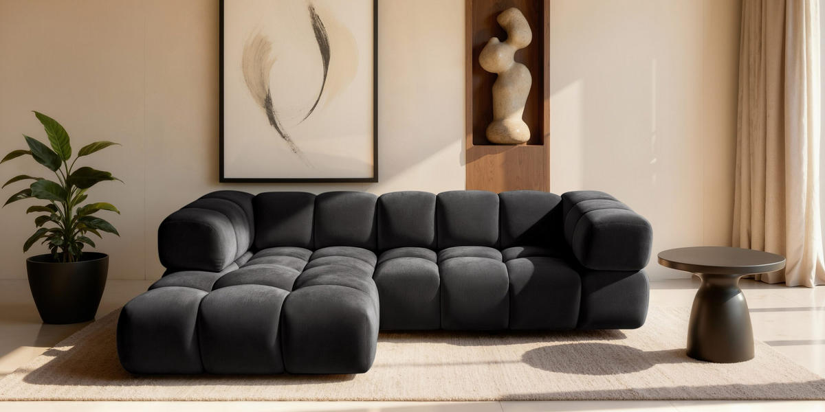 ECKSOFA L-Form Averro, stoff Bluvel, Schwarz, Links - Schwarz, Holz (280/150cm) - Kaiser Möbel