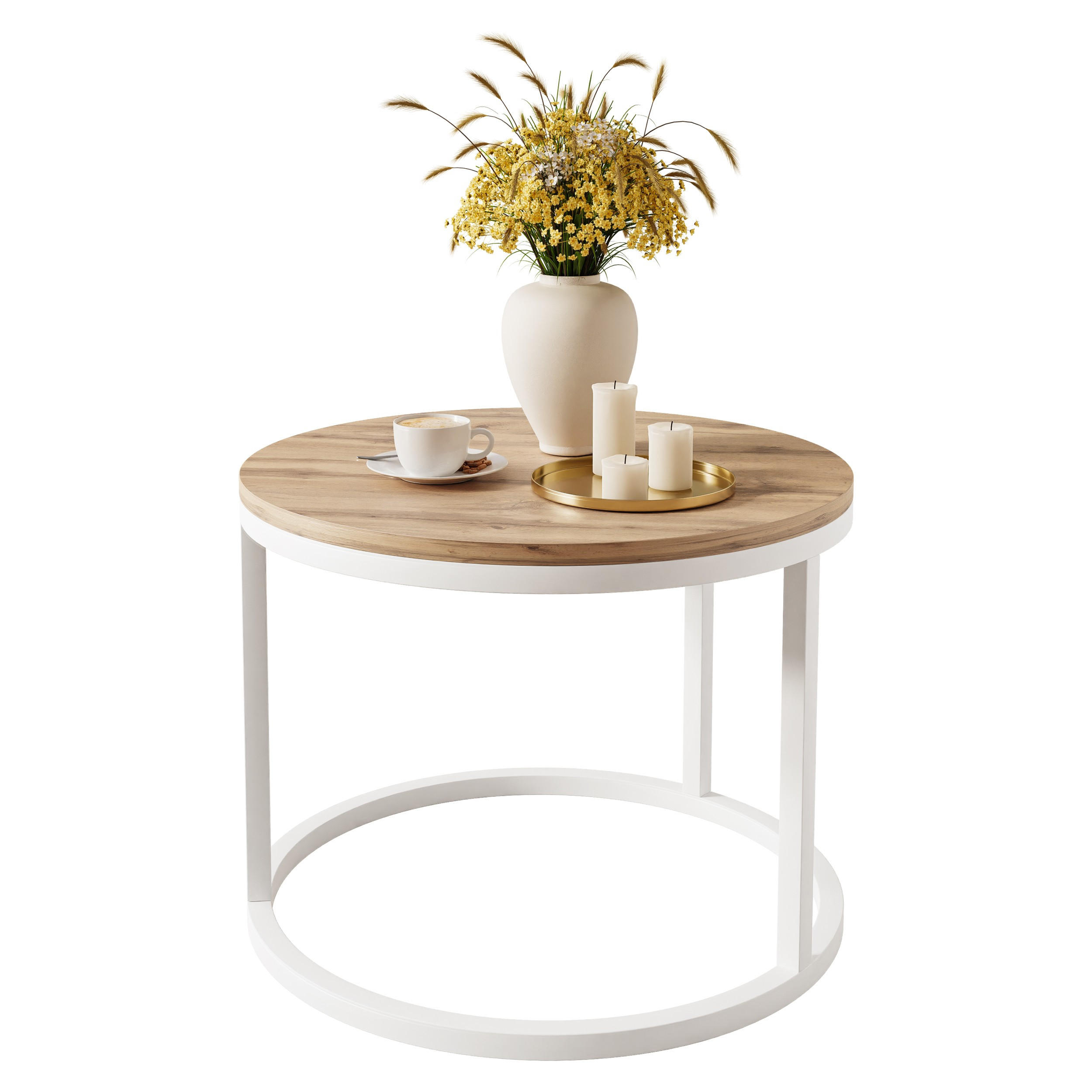 Lookway Couchtisch Weiß, Eiche Wotan 60x42x60 cm