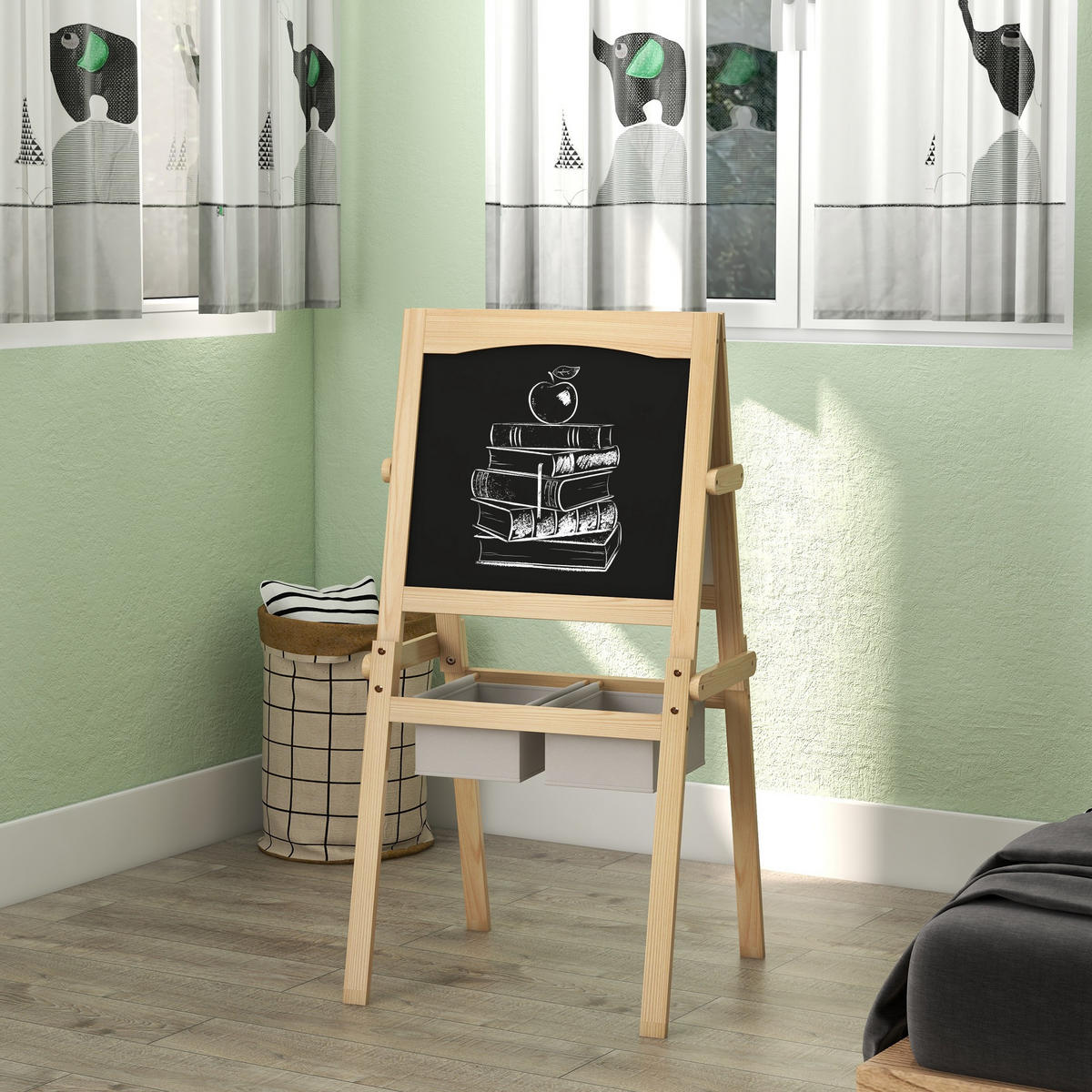 MALTAFEL DE-18183 3-in-1 mit Papierrolle, magnetisch Natur - Naturfarben, Holzwerkstoff (50.5/109/58cm) - ComfortXL