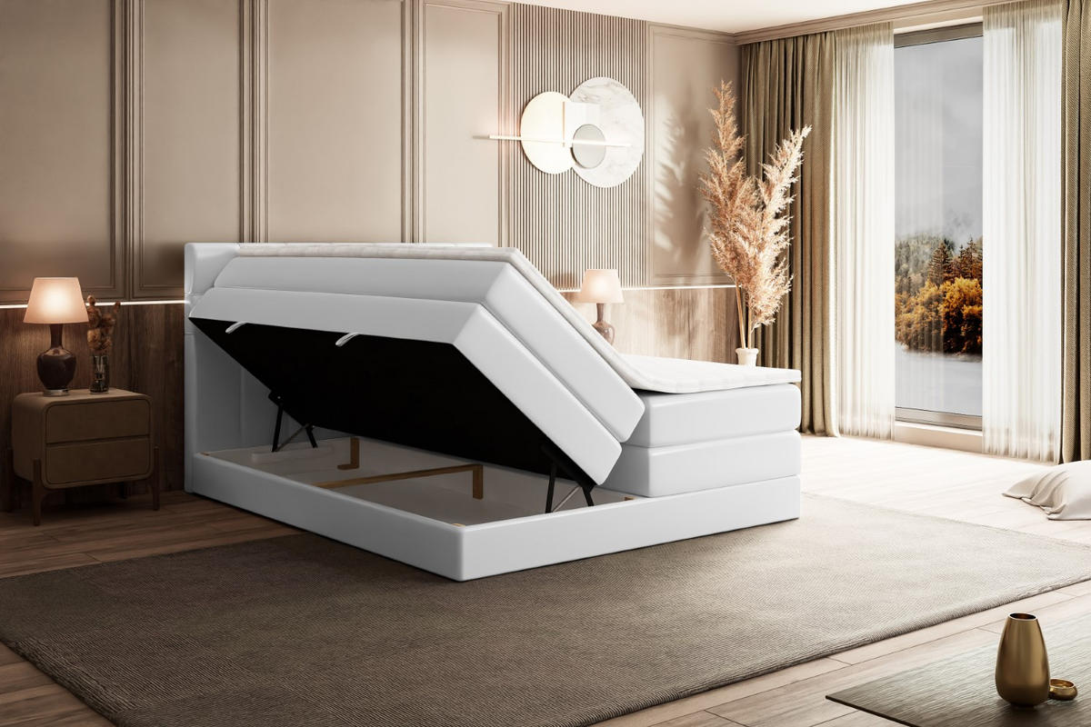 BOXSPRINGBETT BERO KING - 180x200 - H3/H4 - Weiß Hochglanz - Weiß Hochglanz, Holzwerkstoff (180/200cm) - ALTDECOR