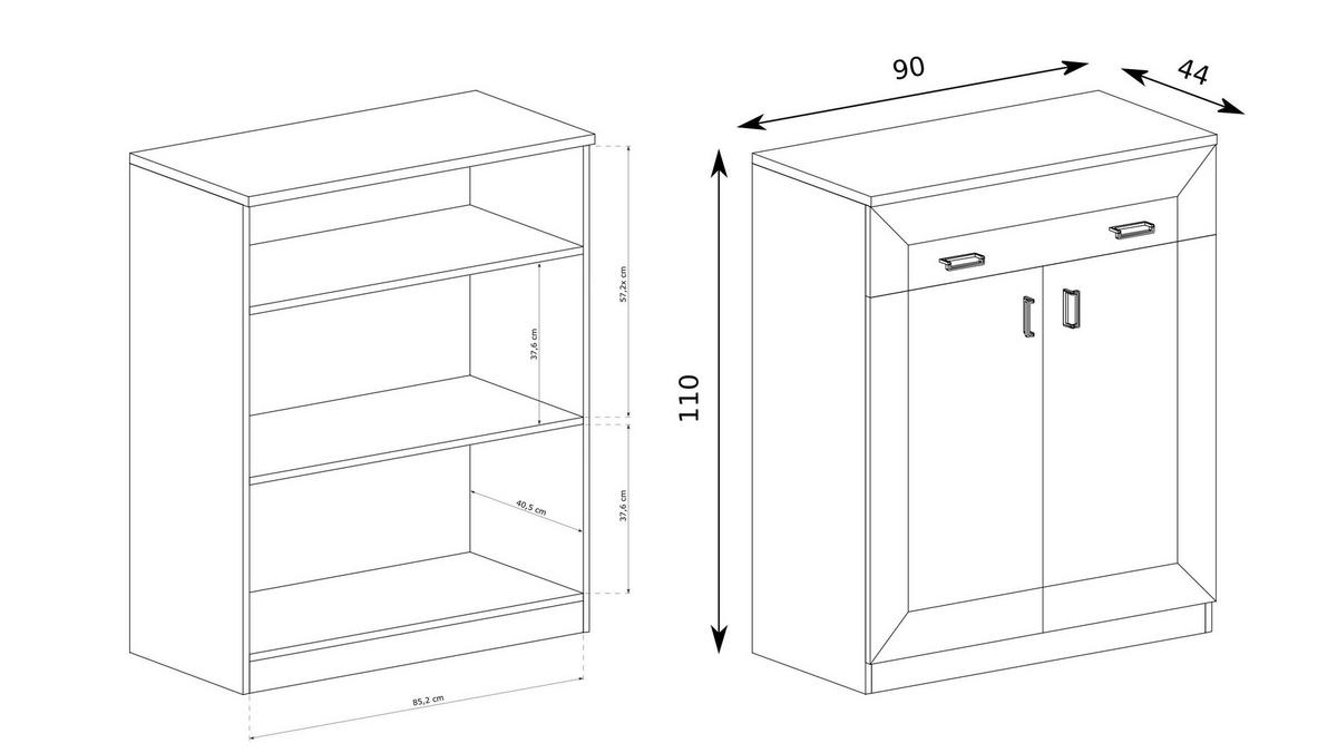 KOMMODE UDINE 90/110/44cm mit 2 Schubladen 2 Türen Braun - Braun, Holzwerkstoff (90/110/44cm) - MASSENO