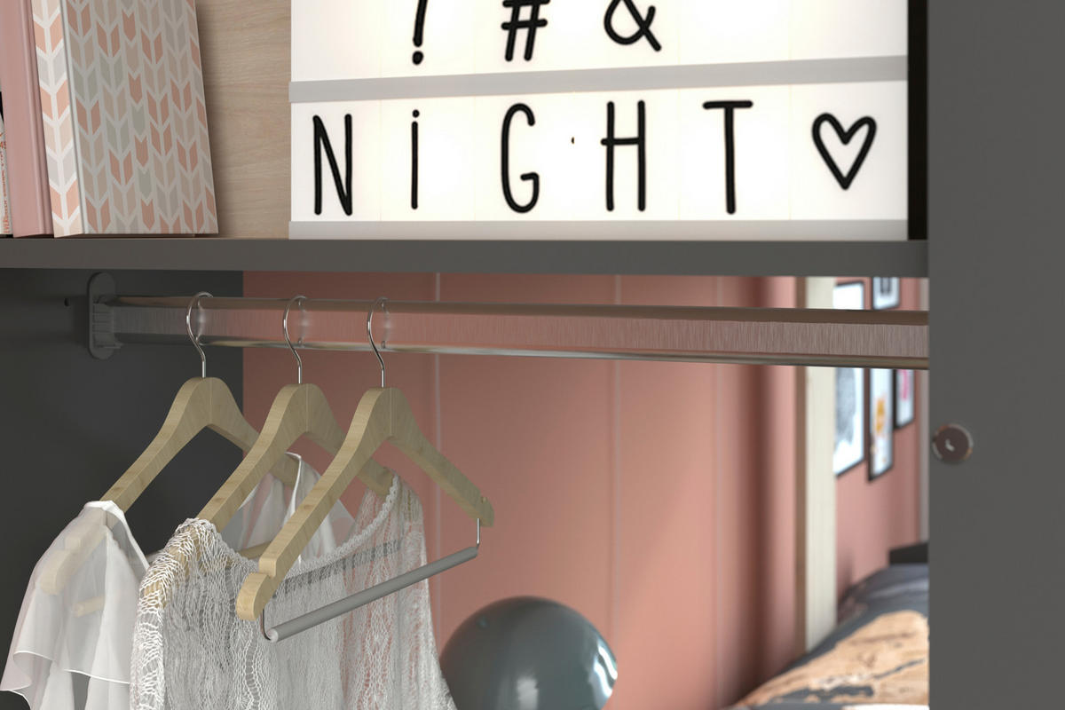 ETAGENBETT Stim 2 von Parisot Jugendbett Funktionsbett in Eiche Jackson und Grau, 2 Liegeflächen mit 90 x 200 cm komplett Set - Braun, Holzwerkstoff (90/200cm) - Calicosy