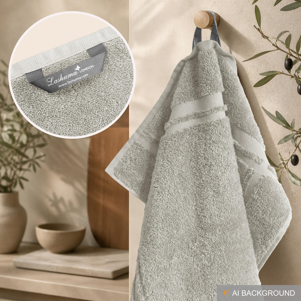 FROTTEE Küchenhandtücher 50x50 cm, 4er Set, Kiesel Grau - Sandfarben, Textil (50/50cm) - Lashuma