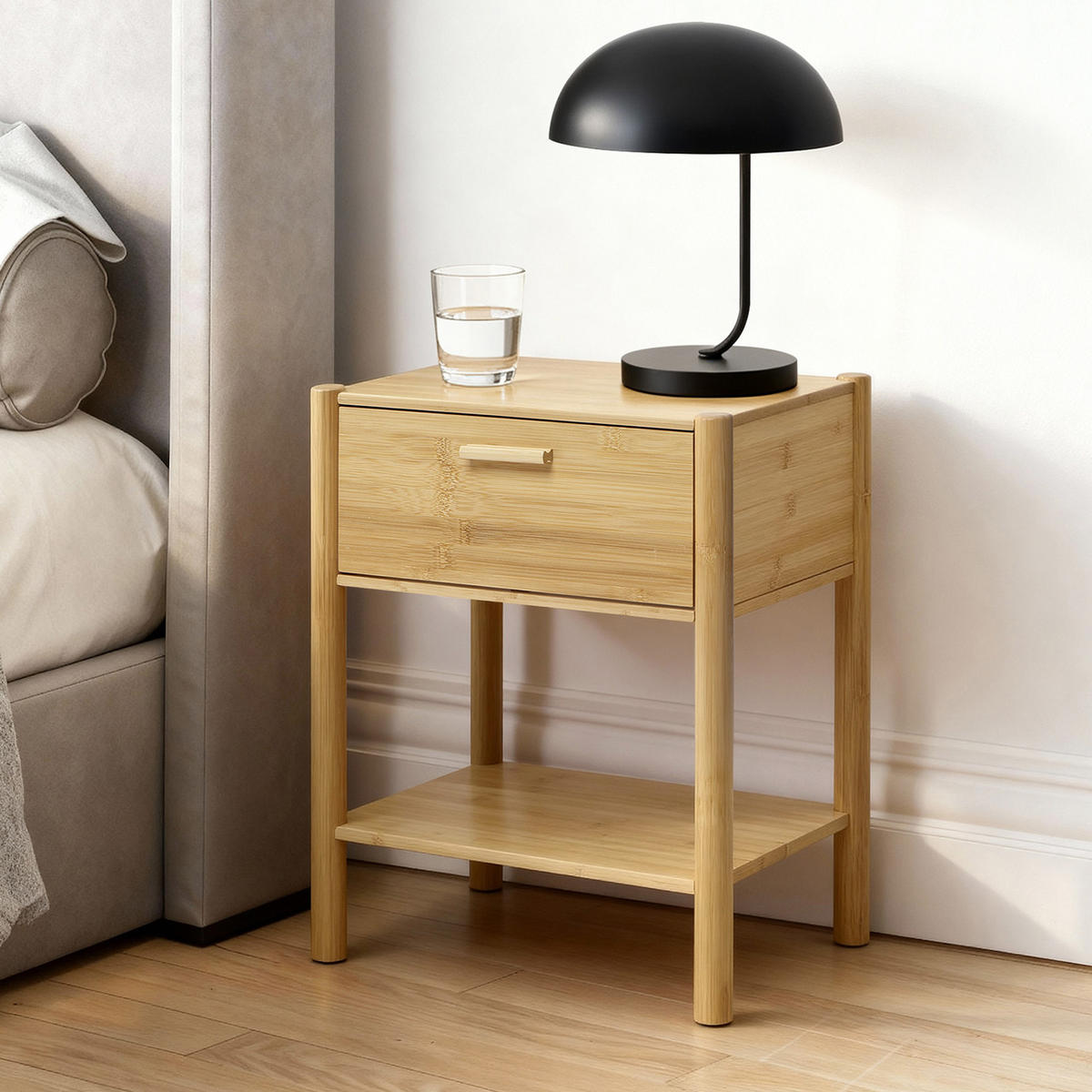 NACHTTISCH modern mit Schublade, Beistelltisch Bambus | B40 × T30 × H50 cm - Braun, Holzwerkstoff (40/50/30cm) - Hometopia