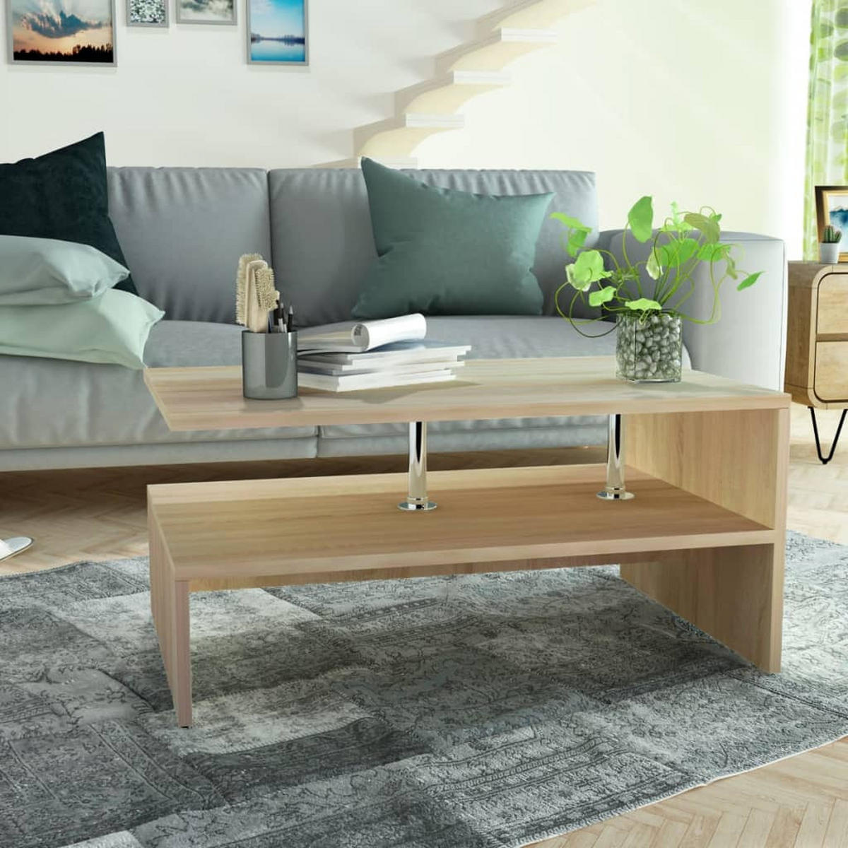 COUCHTISCH Holzwerkstoff 90x59x42 cm Eiche - Braun, Holzwerkstoff (90/59/42cm) - furnicato