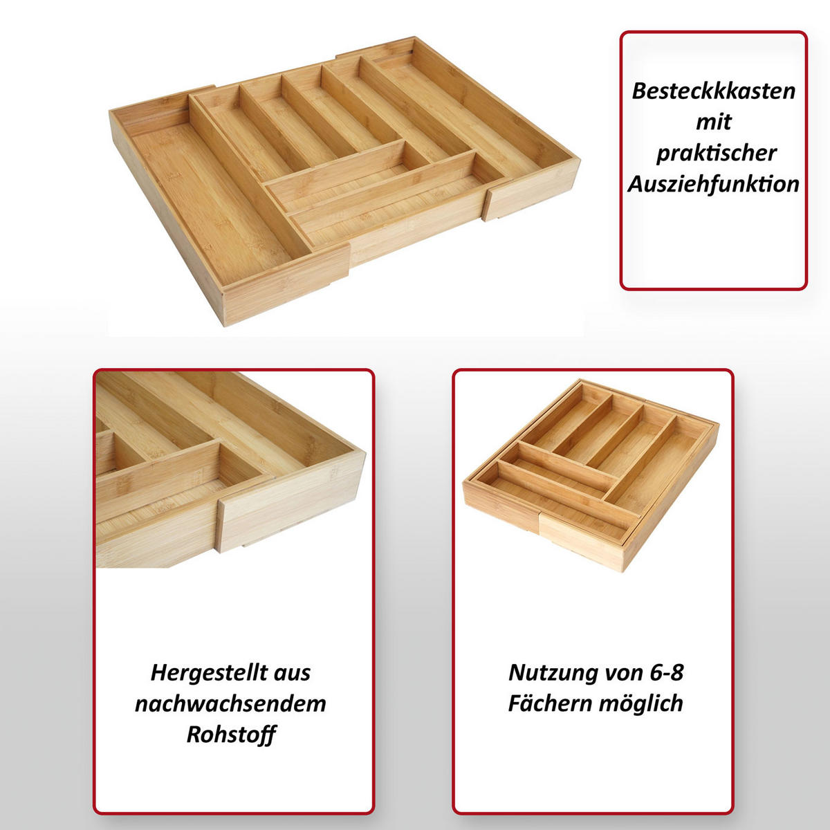 BESTECKKASTEN AUSZIEHBAR Holz - Braun, Holz (58/6/45cm) - MCW