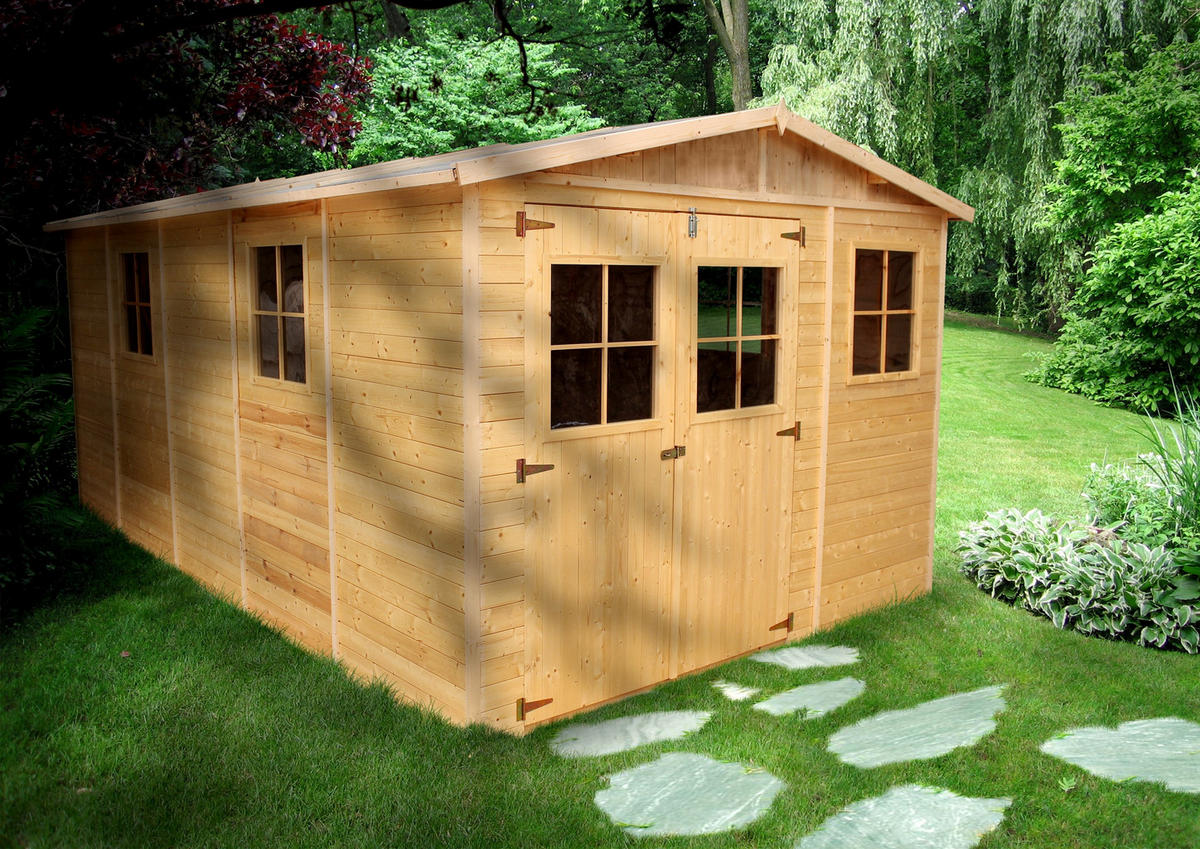 HOLZ-GARTHENHAUS MIT IMPRÄGNIERTEM BODEN - H226x516x324 cm/15 m² - M337+M337G - Beige, Holz (324/232/493cm) - Timbela