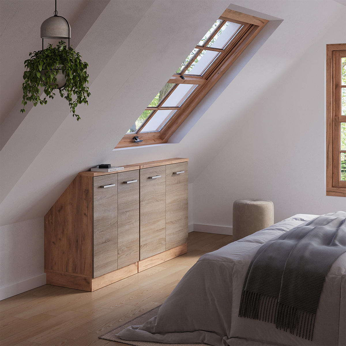 KUCHYŇSKÁ SKŘÍŇKA POD ŠIKMOU STŘECHU R-Line Dub Sonoma/Goldkraft - medově dubová/Sonoma dub, kompozitní dřevo (140/81.6/46cm) - Vicco