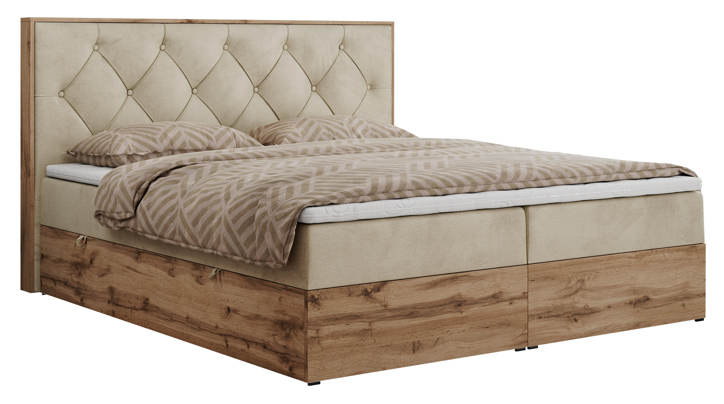 BOXBETT VENETO 200/200 Beige Velvet - H4 - Beige, Holz/Textil (200/200cm) - MKS
