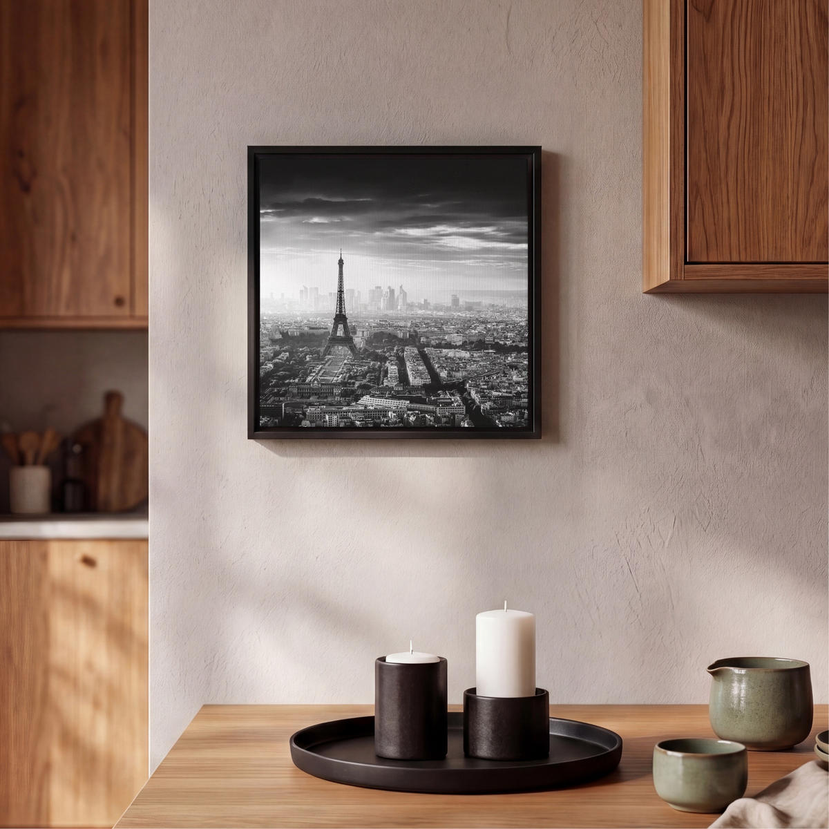 LEINWAND Bilder mit Rahmen - Paris - Skyline - Eiffelturm - Stadt - Wolken - 20x20 - Dunkelgrau, Textil (20/20cm) - MuchoWow