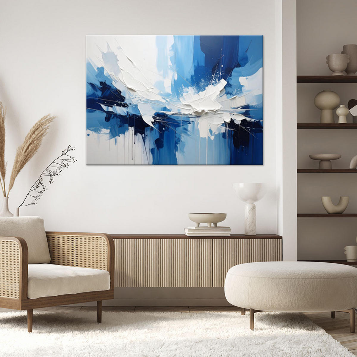 WANDBILD, Blaue Abstraktion mit dynamischen Lichtreflexen - Blau, Textil (30/20cm) - Feeby