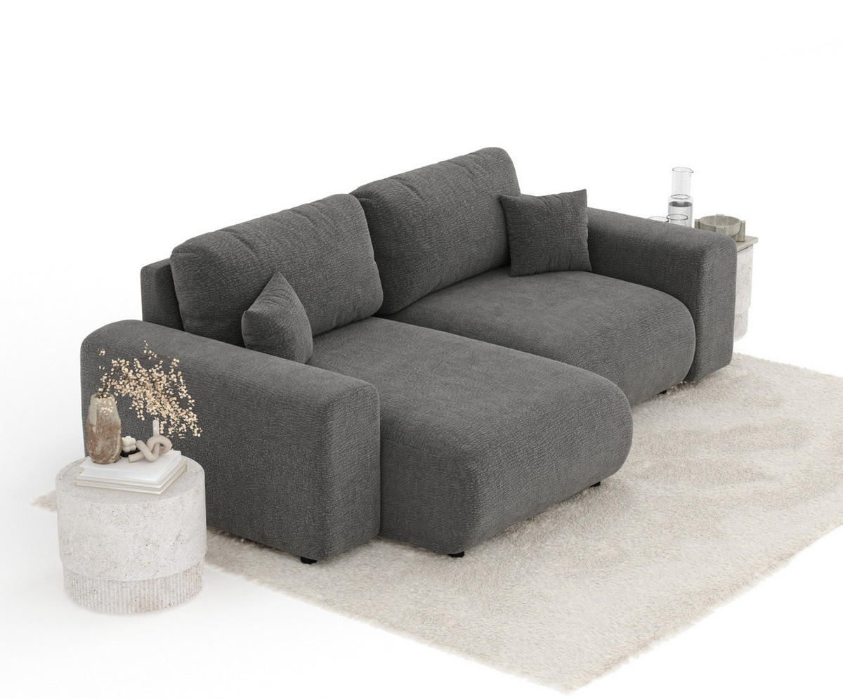 ECKSOFA Zanzibar Hellgrau Samtstoff - Schwarz/Grau, Holz/Holzwerkstoff (237/144cm) - Maison de Reve