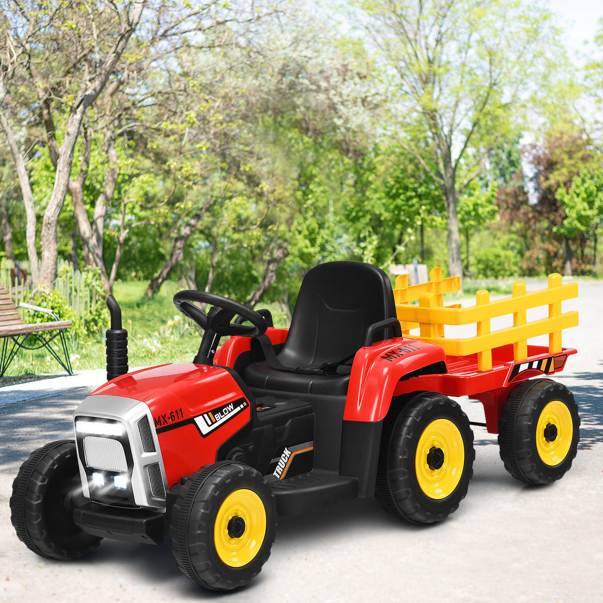 TRAKTOR 12 V 3-växlad Röd - Röd, Plast (135/53/51cm) - COSTWAY
