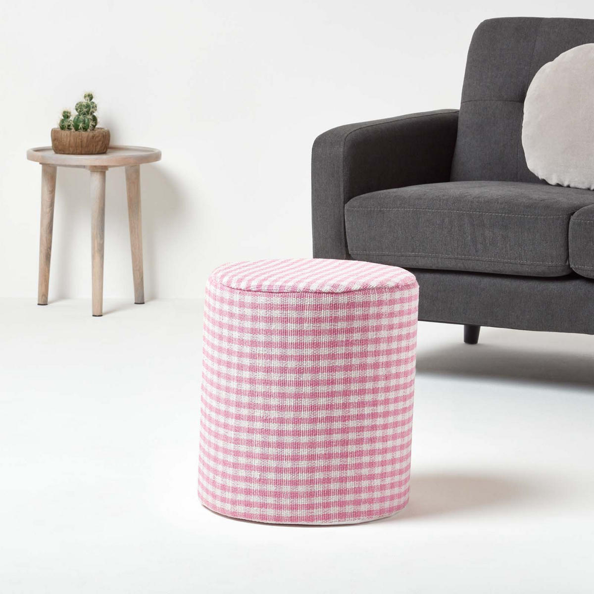 SITZPOUF Vichy-Karo rosa, Hocker rund 40/40/42 cm - Rosa, Textil (40/42/40cm) - Homescapes