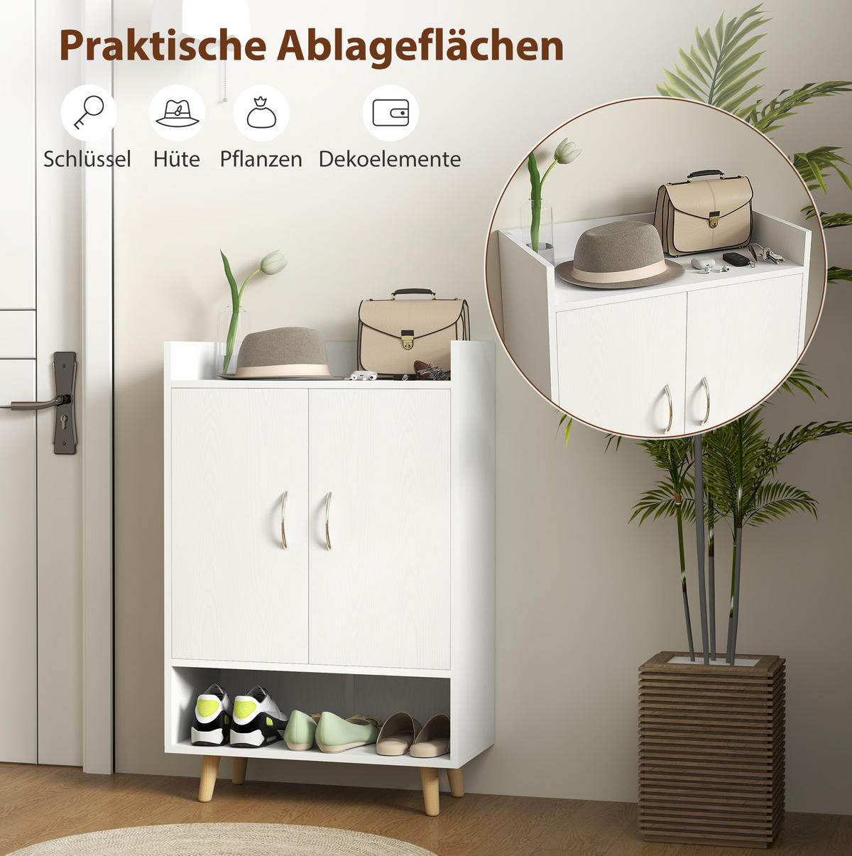 SCHUHSCHRANK aus Holz 60x30x92cm in Weiß mit 3 Innenböden - Weiß, Holz (60/92/30cm) - Modfu