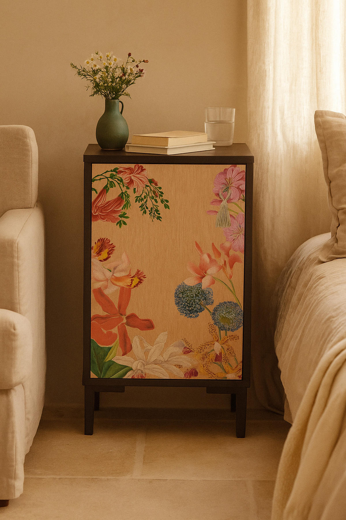 NACHTTISCH aus MDF mit EXOTIC ORCHIDEA - Rot, Holzwerkstoff (30/65/40cm) - RNT By Really Nice Things